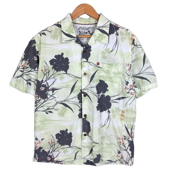 Vintage Quiksilver Hawaiian Shirt Ukiyo-e Japanese Print Green Black Men’s M - Picture 3 of 12